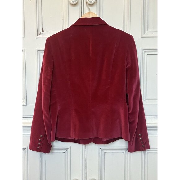 Talbots Women's 10 Petite Velvet Blazer Jacket Red Wine Buttons Pockets - Picture 8 of 13